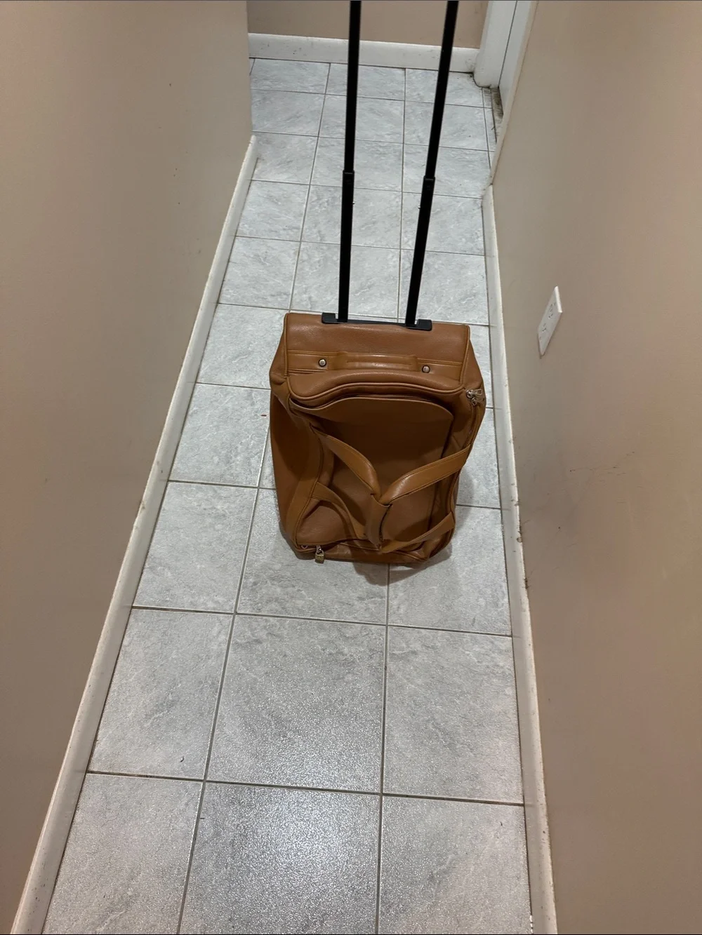 Longchamp Tan Brown Leather-Look Men’s Travel Duffel